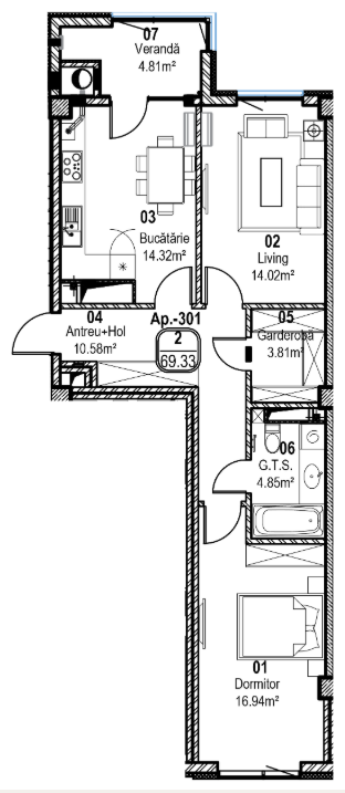 Apartament cu 2 camere (Nr. 301) în complexul Horus City – tehnologie, liniște și confort absolut în inima Chișinăului